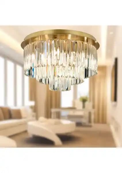 Apliqa Nilüfer Kristal ve Eskitme Metal Modern Salon Avizesi 75-90 Karakter