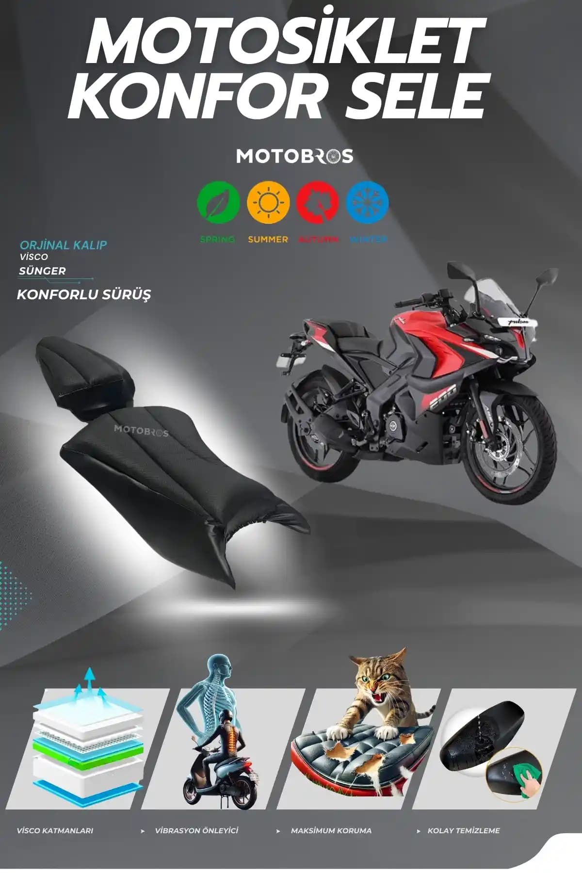 Bajaj Pulsar RS 200 İçin Motobros Konfor Sele Kılıfı Visco Sünger İncelemesi