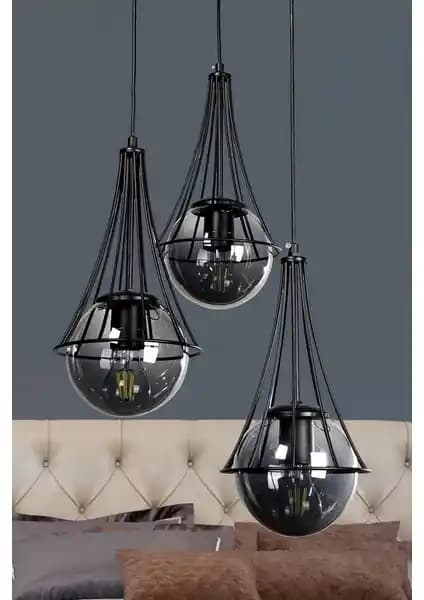 Begüsa Sarmal 3'lü Siyah-Füme Glop Camlı Modern Avize Tasarımı ve Özellikleri