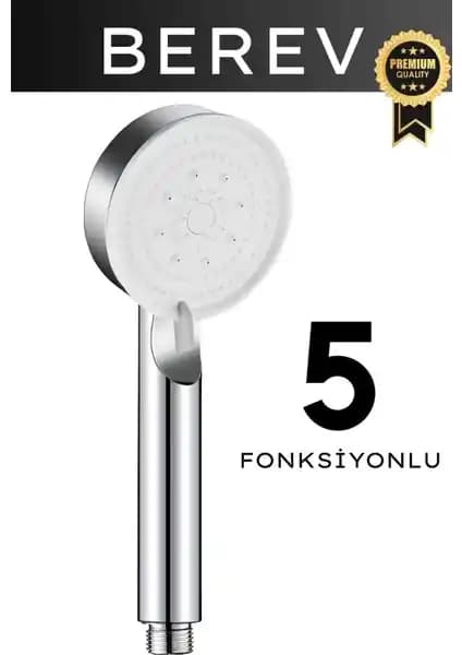 Berev Krom 5 Fonksiyonlu Yüksek Basınçlı Duş Başlığı - Dayanıklı ve Çok Fonksiyonlu Tasarım
