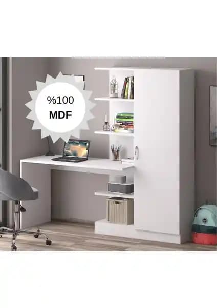 Bicabin MDF Narin Raflı Dolaplı Çalışma Masası Beyaz: Modern ve Fonksiyonel Ofis Mobilyası