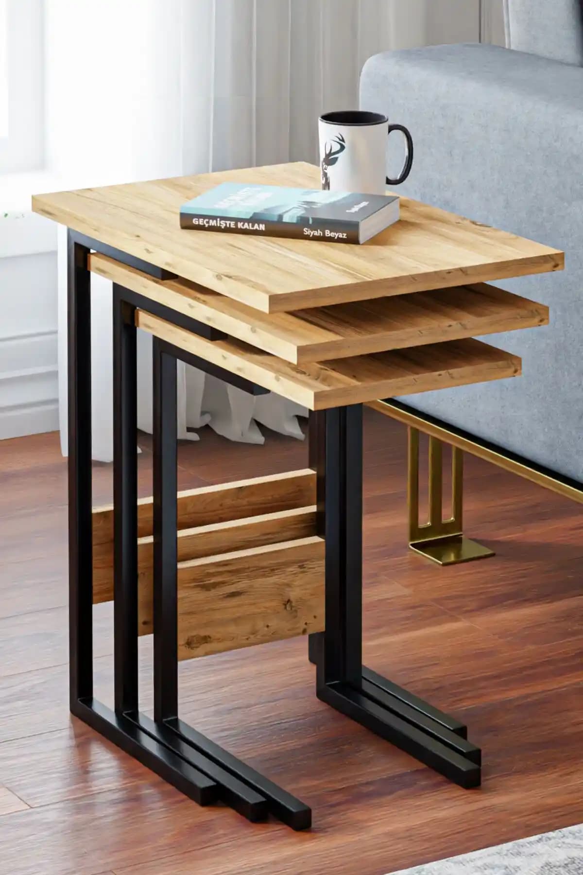 Ceramical ZG3 Metal Ayaklı 3'lü Zigon Sehpa Seti Modern Tasarım ve Dayanıklılık