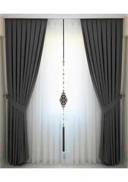 İ.D İpek Dokuma Antrasit Gri Pileli Kadifemsi Fon Perde Modern ve Şık İç Mekanlar İçin