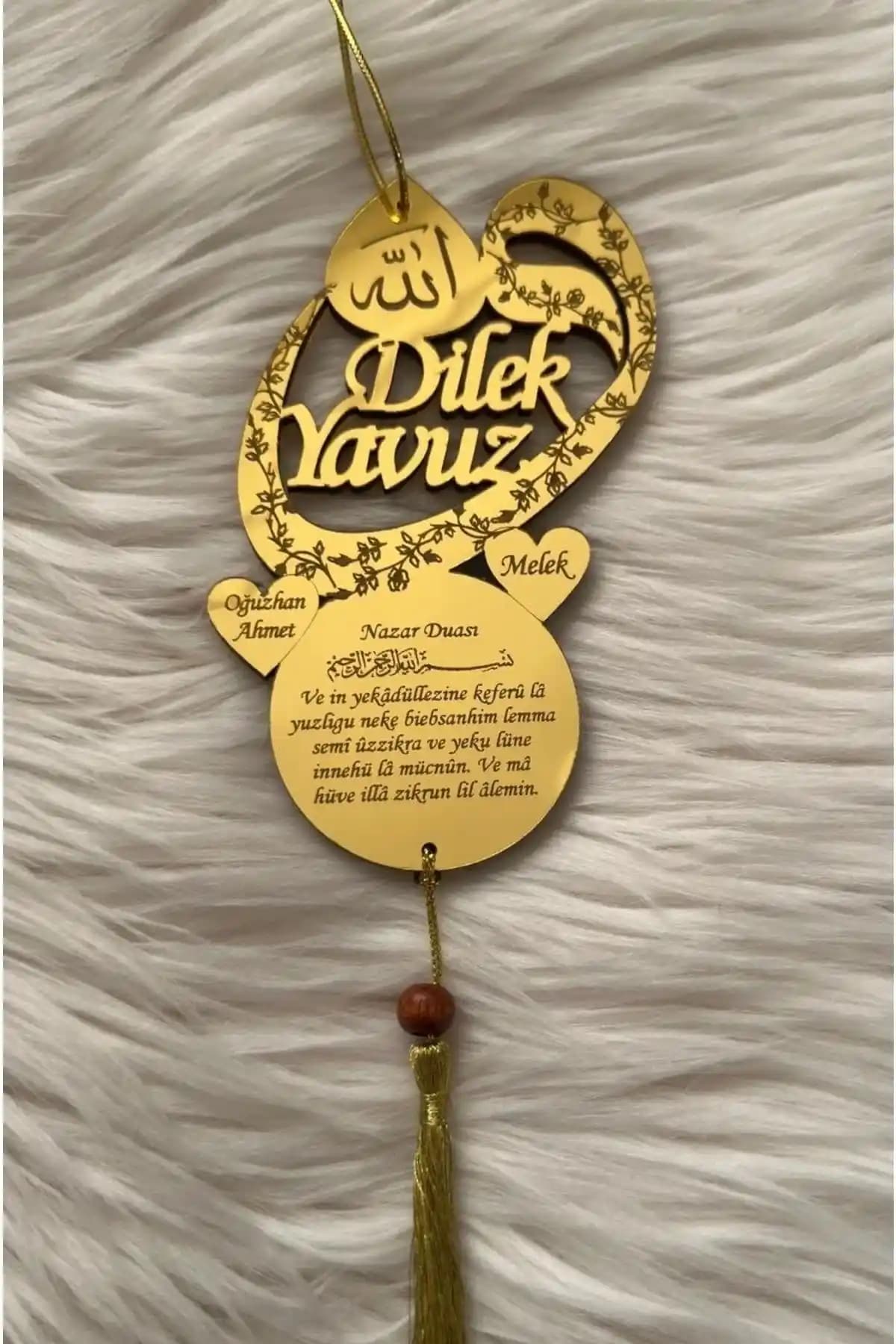 Kişiye ve İsme Özel Vav Şekilli Nazar Dualı Pleksi Araç Dikiz Aynası Süsü