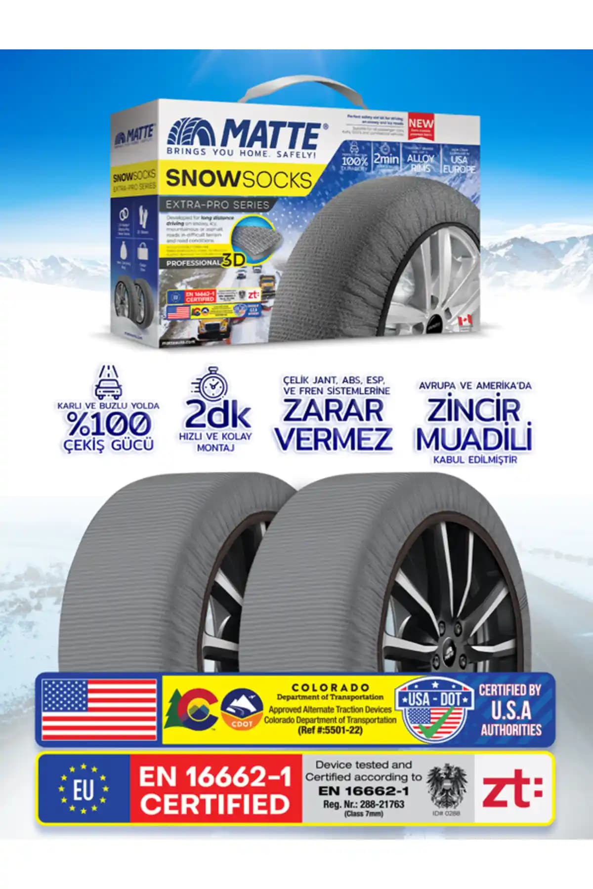 Matte Kar Çorabı - Dayanıklı ve Pratik Kış Araç Güvenlik Çözümü