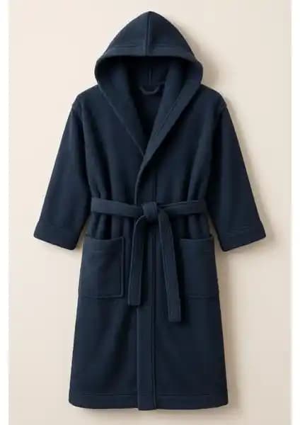 Modelhome Büyük Beden Kapşonlu Lacivert Pamuklu Bornoz Konfor ve Şıklık Sunar