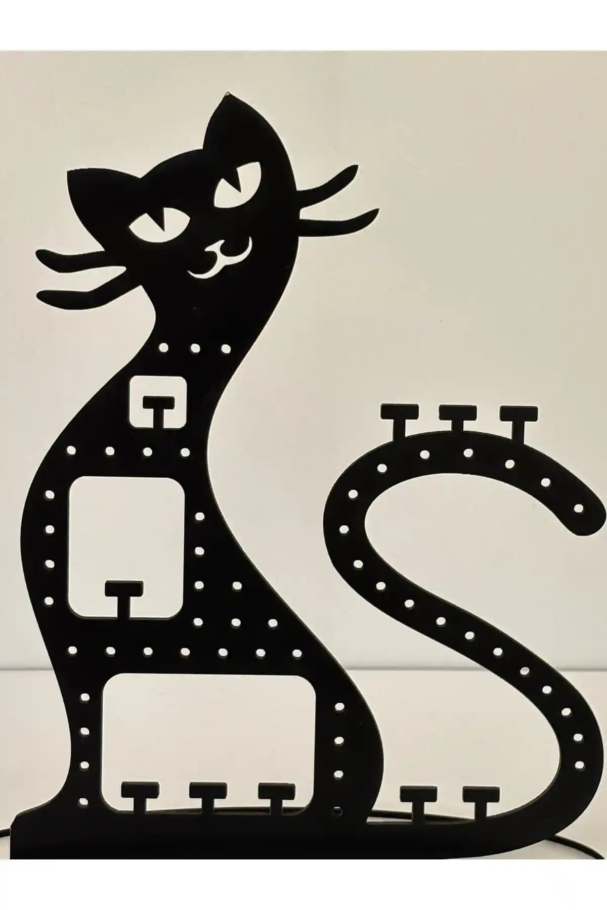 Modern Kedi Figürlü Ahşap Takı ve Küpe Standı Dekoratif ve Fonksiyonel Tasarım