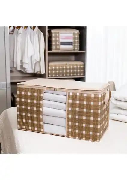 Nacarev Büyük Boy Pencereli Kare Desenli Ekose Bej Hurç ile Eşyalarınızı Güvenle Saklayın