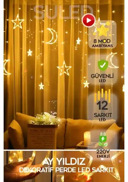 Suled SL-1037 Ay Yıldız Perde LED ile İç Mekanlar İçin Dekoratif ve Çok Fonksiyonlu Aydınlatma Çözümü