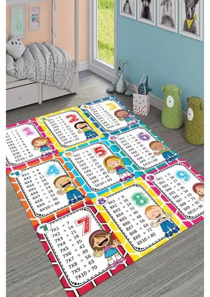 Süngersan Yıkanabilir Kaymaz Taban Eğitici Çarpım Tablolu Çocuk Halısı Güvenli ve Dayanıklı