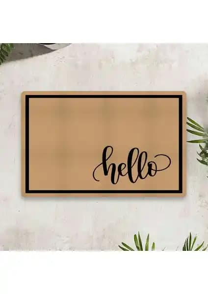 Vagonik Hello Dijital Baskılı Çok Amaçlı Kapı Paspası 50x70 cm Ev ve Dış Mekan Kullanımı