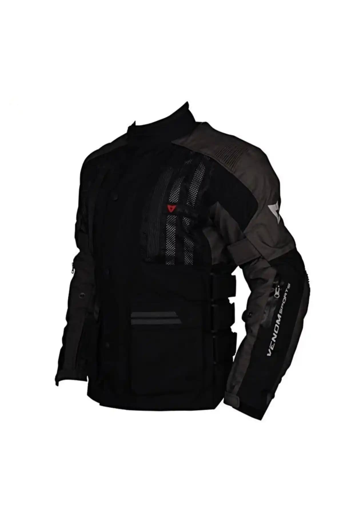 Venom Tourex Kadın Siyah Gri Su Geçirmez Motosiklet Montu Çok Yönlü ve Dayanıklı Tasarım
