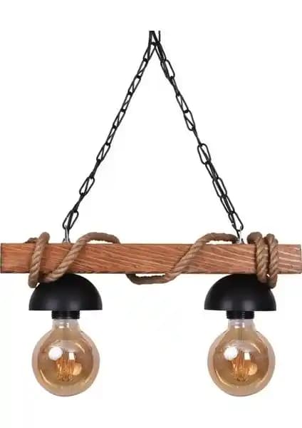 Zümra Ahşap Ahşap 2'li Halatlı Avize: Dayanıklı ve Estetik Rustik Aydınlatma Çözümü