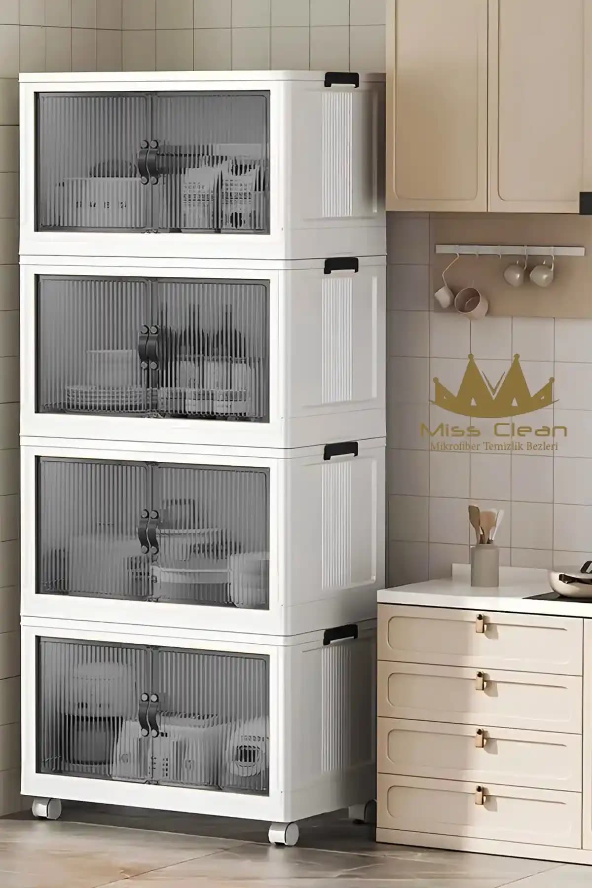 MissClean 4 Lü Özel Beyaz Çok Amaçlı Kapaklı Portatif Organizer Dolap