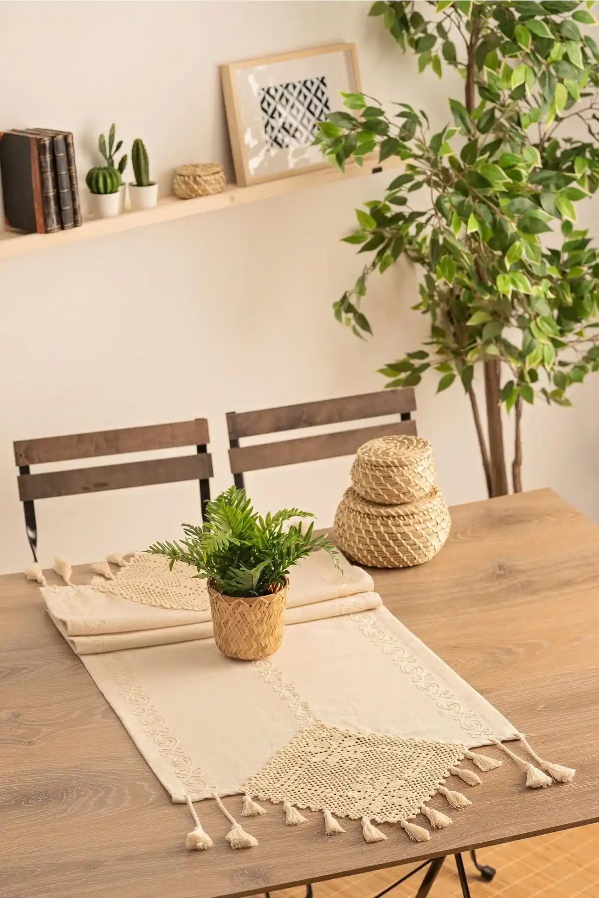 Buldan CSN Tekstil El Dantelli ve İp İşleme Keten Runner Modern ve Şık Tasarım