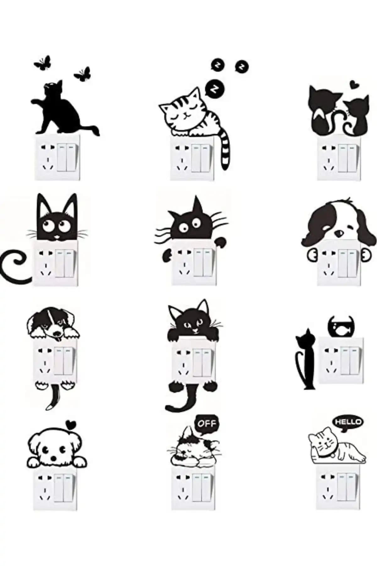 Çocuk ve bebek odaları için dayanıklı ve kolay uygulanabilen kedi figürlü duvar stickerları