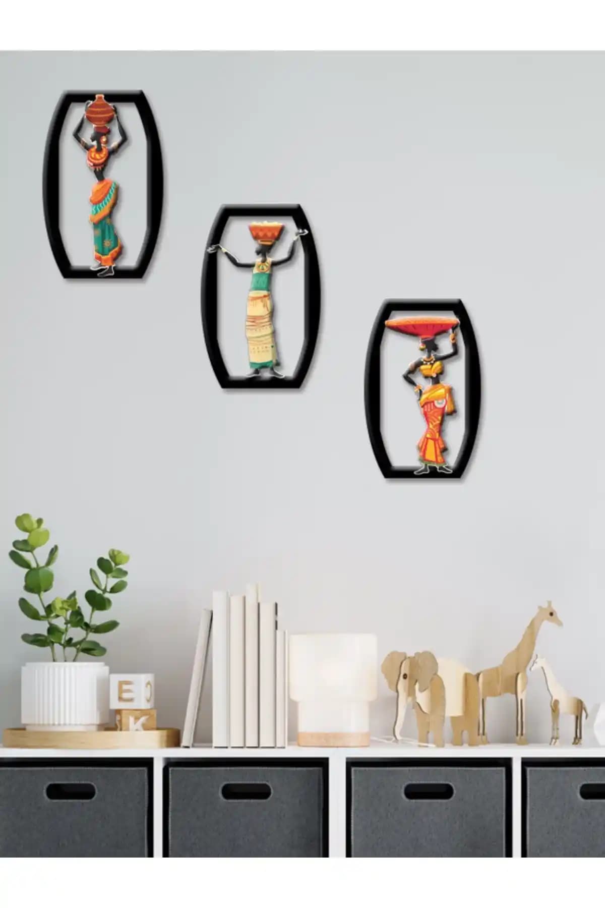 Gizem Shop Etnik Afrika Desenli Modern Duvar Dekorasyonu Seti 30x69 cm