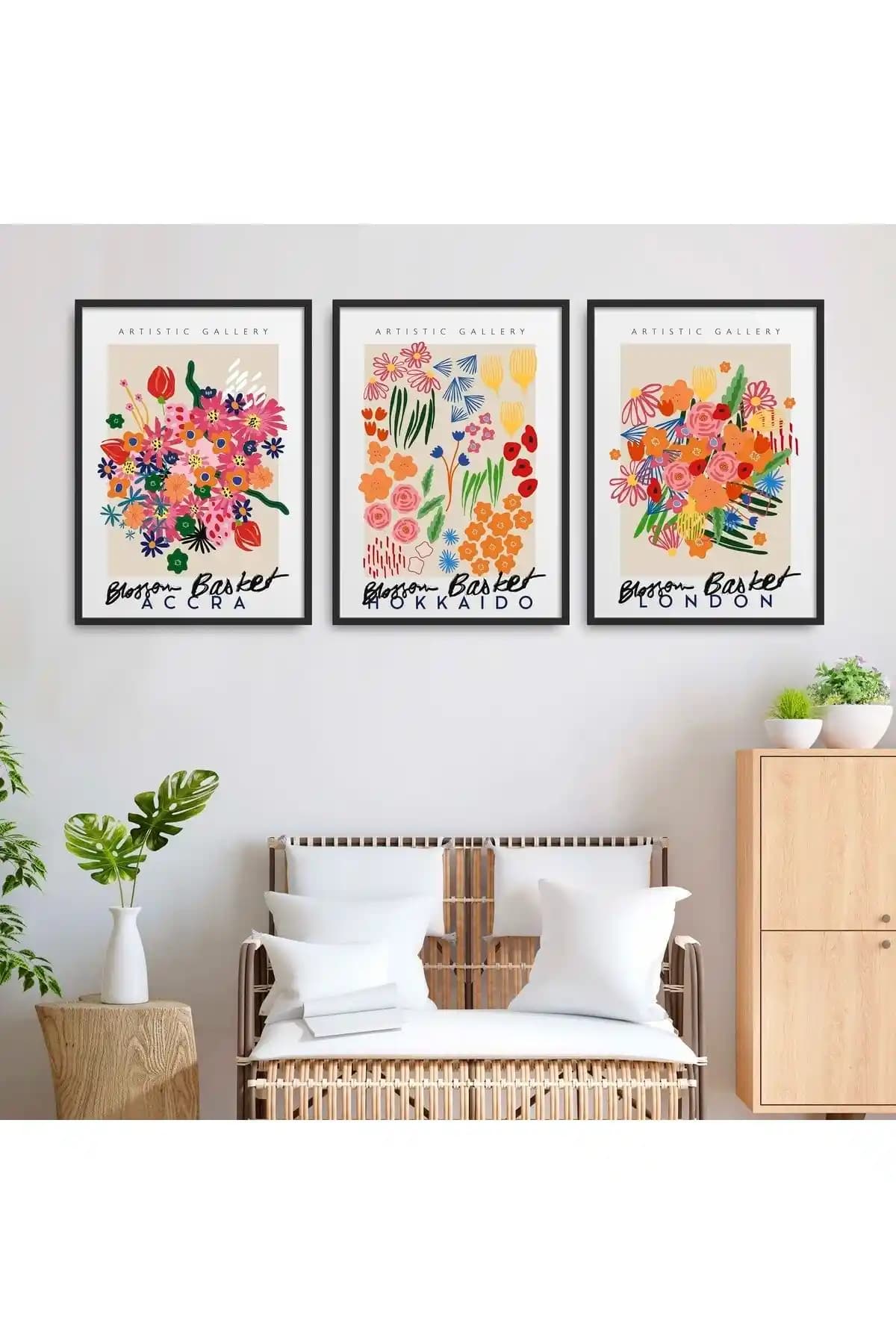 HOMEPACK Siyah Lamine Çerçeve 3'lü Tablo Seti Modern ve Dayanıklı Dekoratif Ürün