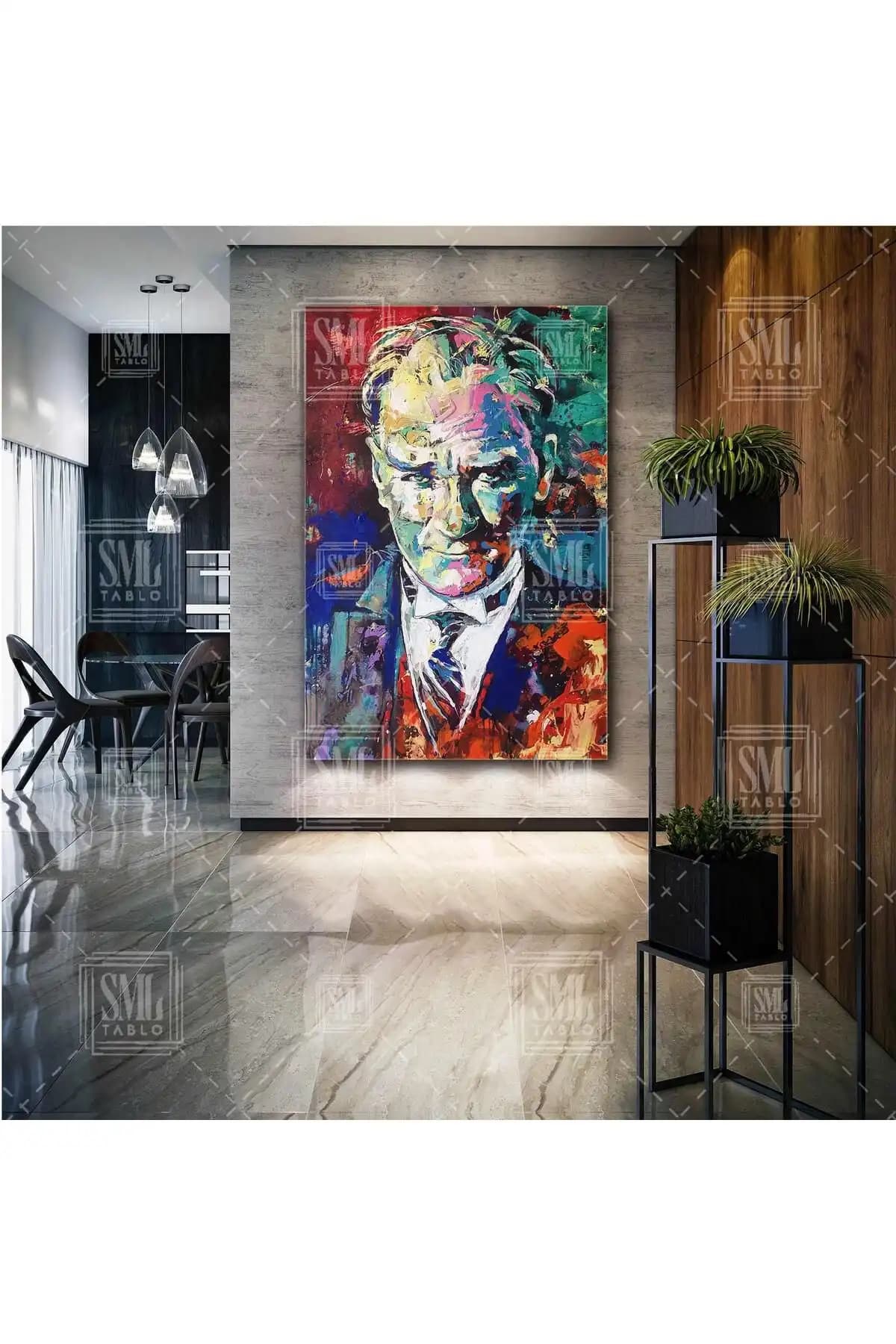 Mustafa Kemal Atatürk Portre Kanvas Tablo Modern Dekorasyon İçin Uygun