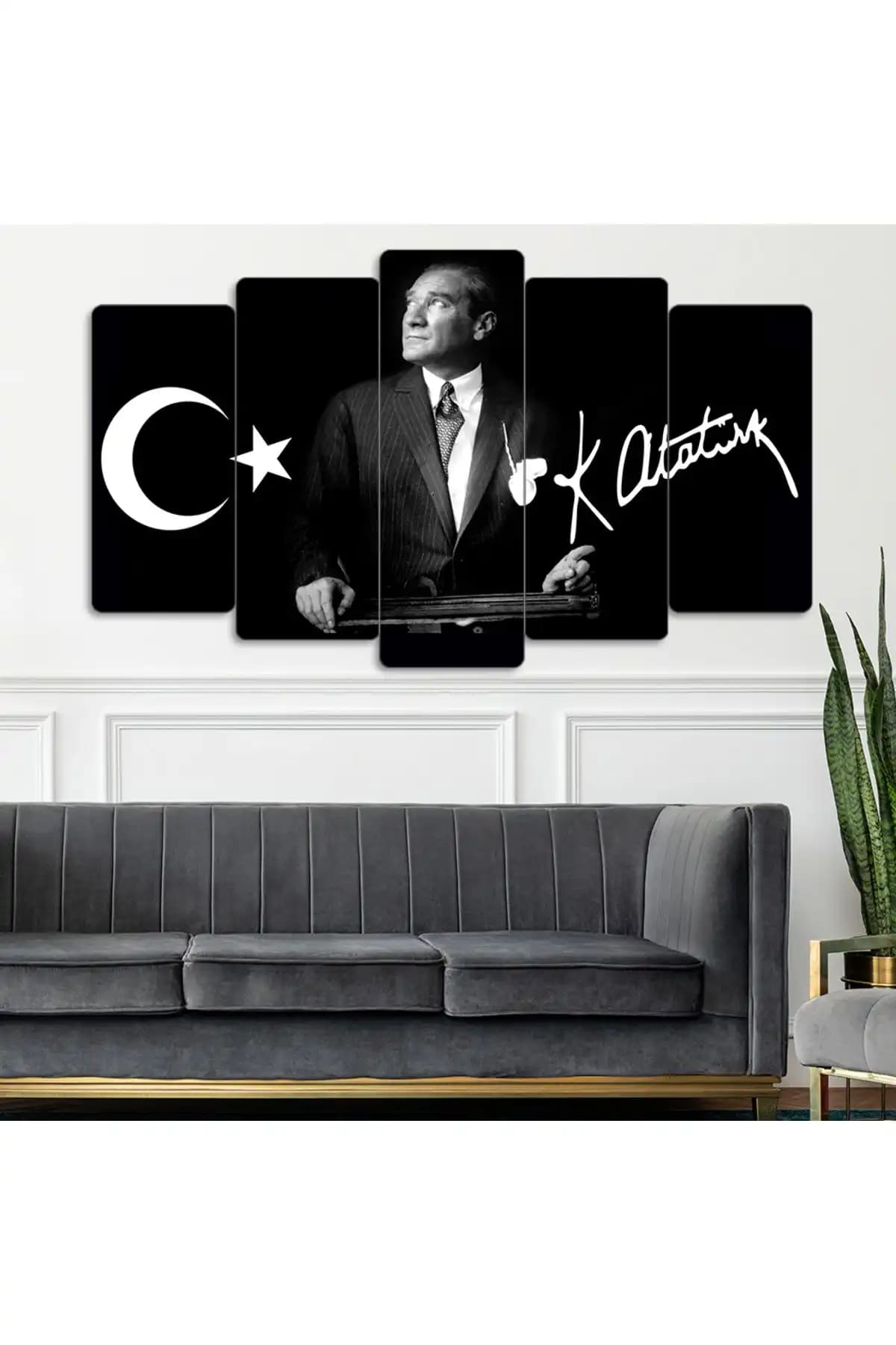 Mustafa Kemal Atatürk Temalı 5 Parçalı MDF Duvar Tablosu Modern Dekorasyon İçin