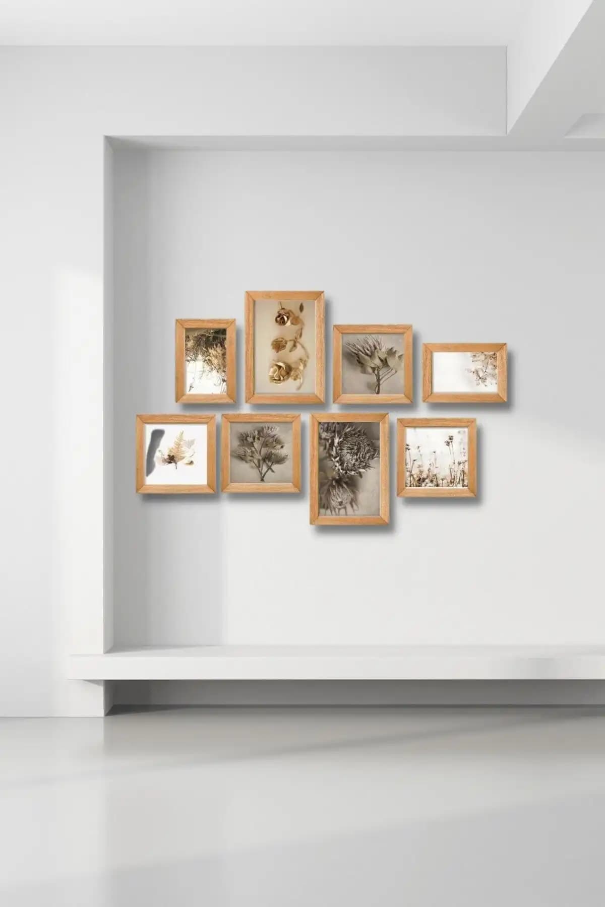 NT Handmade 8 Parça Ahşap Tablo Seti Doğa Temasıyla Modern İç Mekan Dekoru
