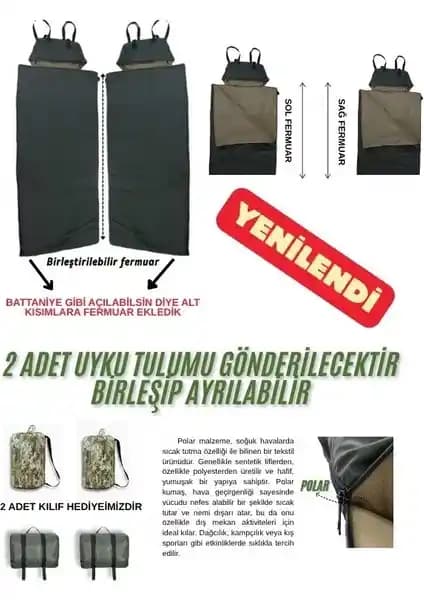 Med Online Çift Kişilik Haki Uyku Tulumu - Yüksek Yalıtım ve Su Geçirmez Özellikler