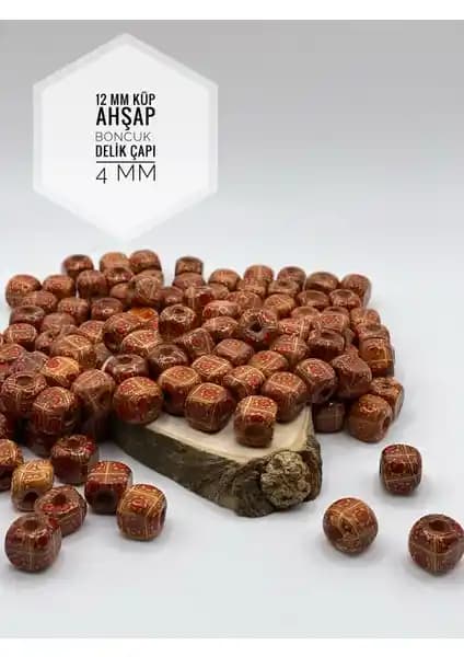 FioliMore 12 mm Desenli Ahşap Küp Boncuk Takı Tasarımı İçin Uygun Malzeme