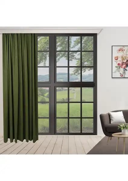 Demor Home Kadife Dokulu ve Perhal Yeşil Pilesiz Fon Perdeleri Karşılaştırması 2