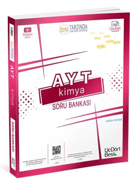 2024-2025 AYT Kimya Soru Bankası ÜçDörtBeş Yayınları Güncel ve Detaylı İçerik