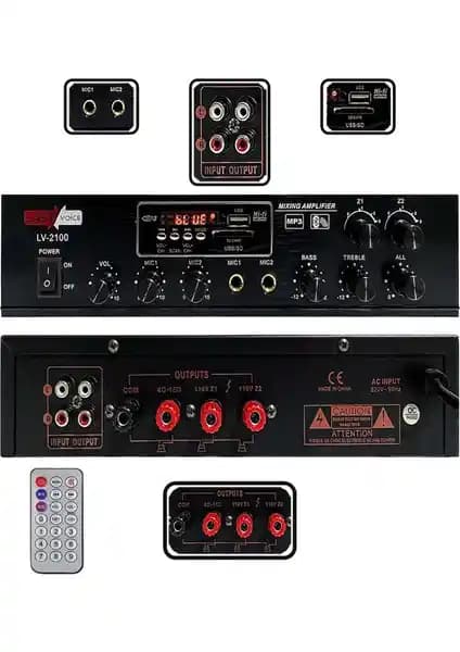 Lastvoice LV-2100 Çok Fonksiyonlu Güçlü Stereo Anfi Profesyonel ve Ev Kullanımı İçin