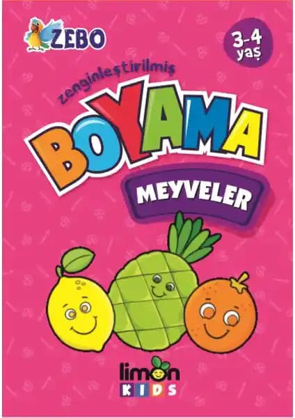Limonkids 3-4 Yaş Meyveler Temalı Zenginleştirilmiş Boyama Kitabı