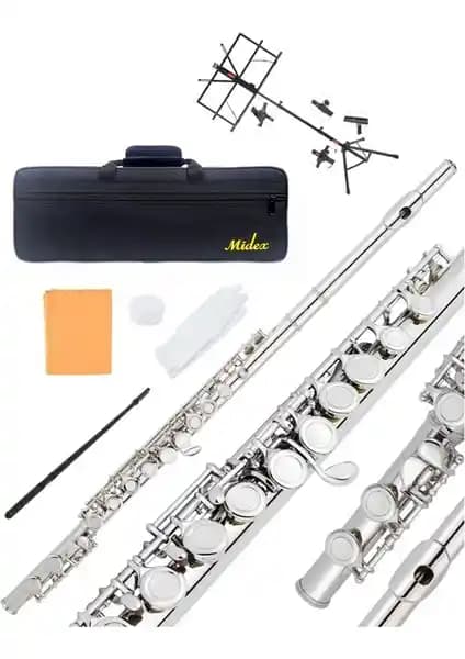 Midex YFL-16G Gümüş Kaplama Yan Flüt Profesyonel ve Başlangıç Seviyesi İçin Uygun