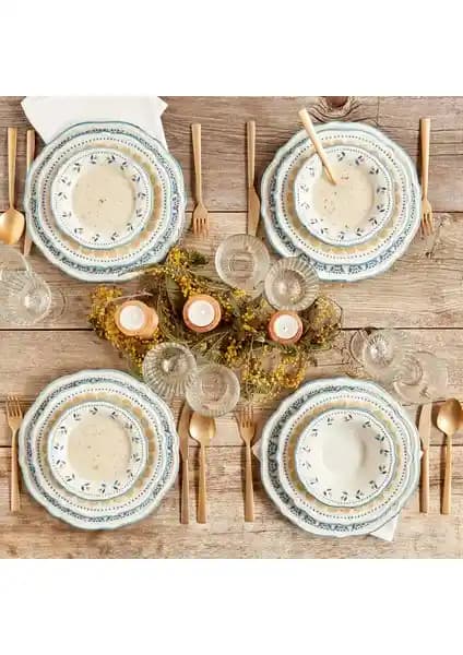 Bella Maison Mabel Seramik Yemek Takımı 48 Parça 12 Kişilik Modern ve Dayanıklı Mavi Mutfak Seti