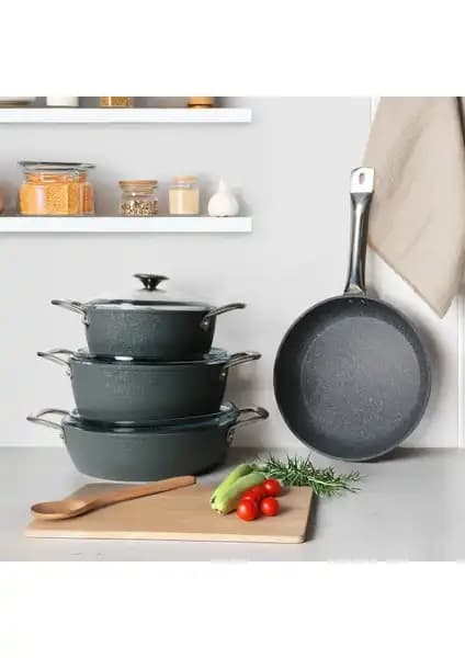 Güral Porselen Antoryum Pro 7 Parça Granit Tencere Takımı Gri Modern Mutfak Tasarımı