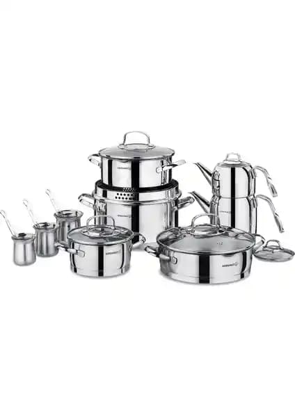 Korkmaz Steama 15 Parça Çelik Çeyiz Seti: Dayanıklı ve Teknolojik Mutfak Gereçleri
