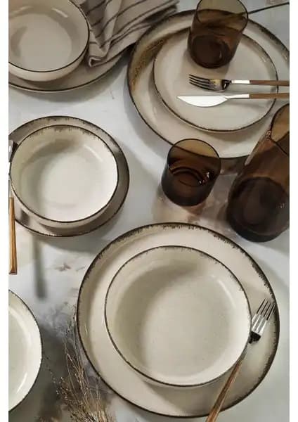 Kütahya Porselen Pearl Moderna 24 Parça Yemek Takımı Tarçın Renk Seçeneği ile Şık ve Dayanıklı