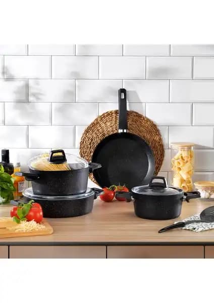 Schafer Black Stone Tencere Seti 7 Parça ile Modern ve Dayanıklı Mutfak Gereçleri