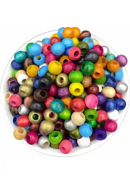 Hedef Bijuteri 10MM Karışık Renkli Tahta Boncuk - Yaratıcı Takı ve El İşleri Malzemesi