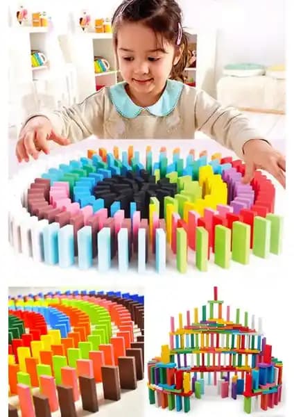 Hediye Paketim 100 Parça Renkli Ahşap Domino Taşı Seti Çocuklar İçin Eğitici ve Güvenli Oyun Aracı