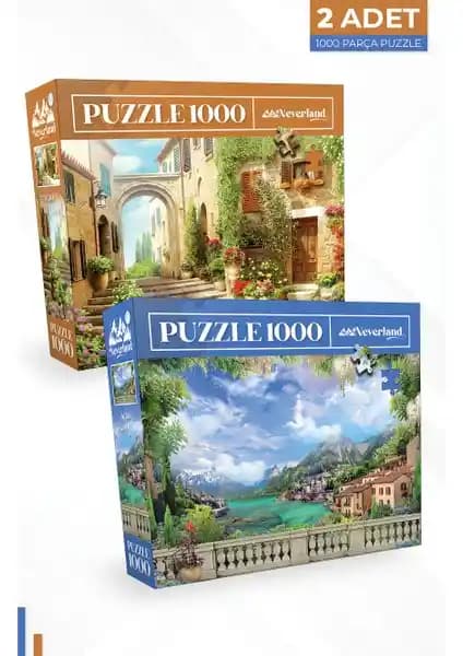 Neverland 2 Adet 1000 Parça Puzzle Eski Sokak ve Sahil Manzarası Detaylı Tasarım