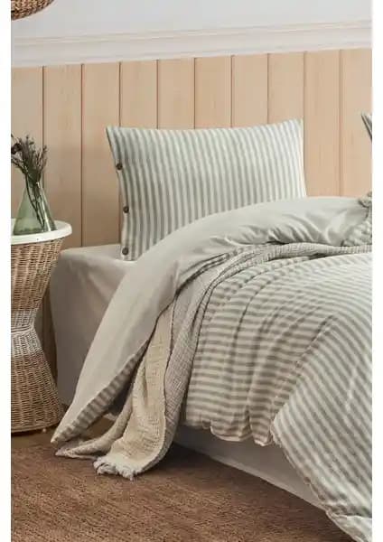 Berolige Easy Boho Yeşil ile Karaca Home Basic Hardal Antrasit Nevresim Takımı