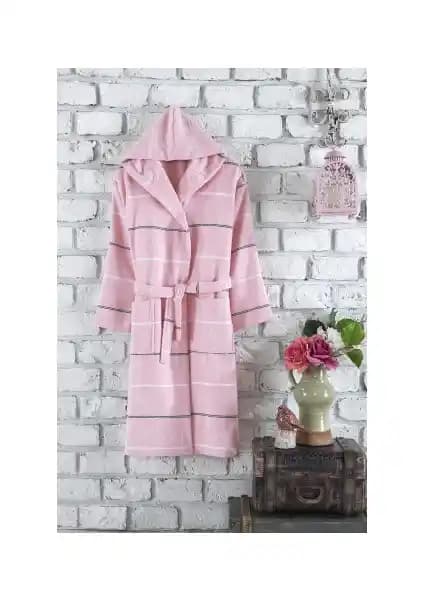 Esmen Pudra Pembe Çizgili Kapşonlu Bornoz ile Philippus Bukle Kutulu Genç Kapüşonlu Bornoz