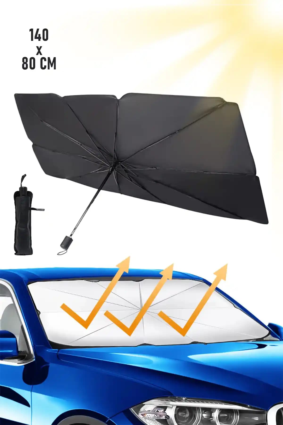 ALFAGİFT Araç İçi Güneşlik Koruyucu Oto Şemsiye: Katlanabilir Isı Koruma Perdesi