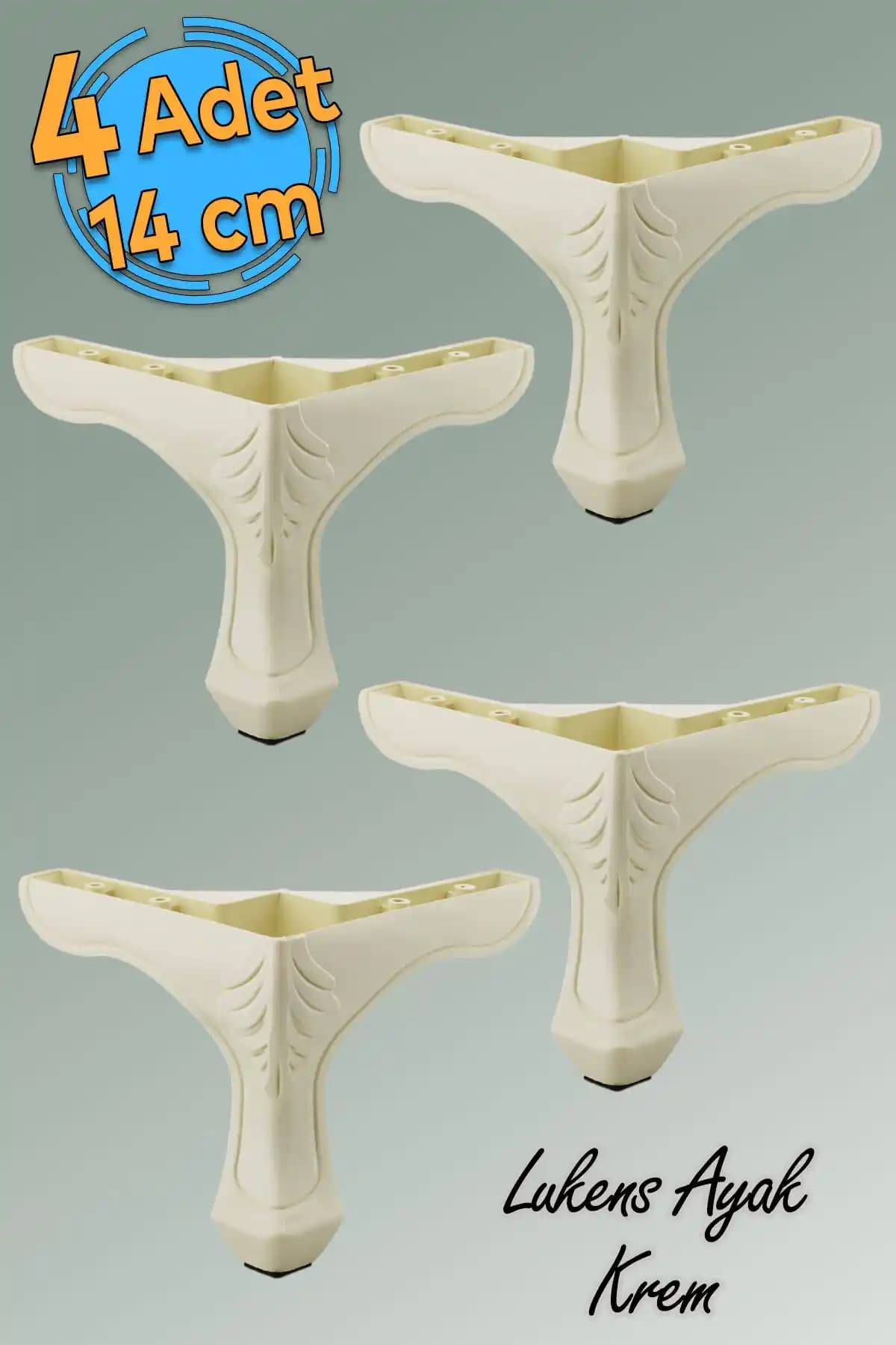 BADEM10 Lukens Kanepe Koltuk Ayağı Seti – 14 cm Yükseklik, Krem Desenli Plastik