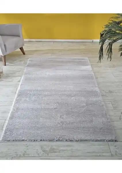 Balat Halı Raschel Carpet Kesme Yolluk Açık Gri Kaymaz Tabanlı Yumuşak Polyester Halı