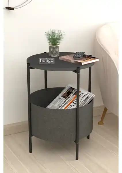 Bofigo Orta Sehpa: Antrasit renkli, gazetelik-kitaplık-çiçeklik çok işlevli tasarım