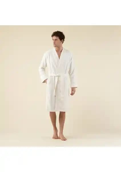 Chakra Chic Erkek Bornoz Ekru: Zarafet ve Konforu Çift Kişilik Tasarımda Sunar