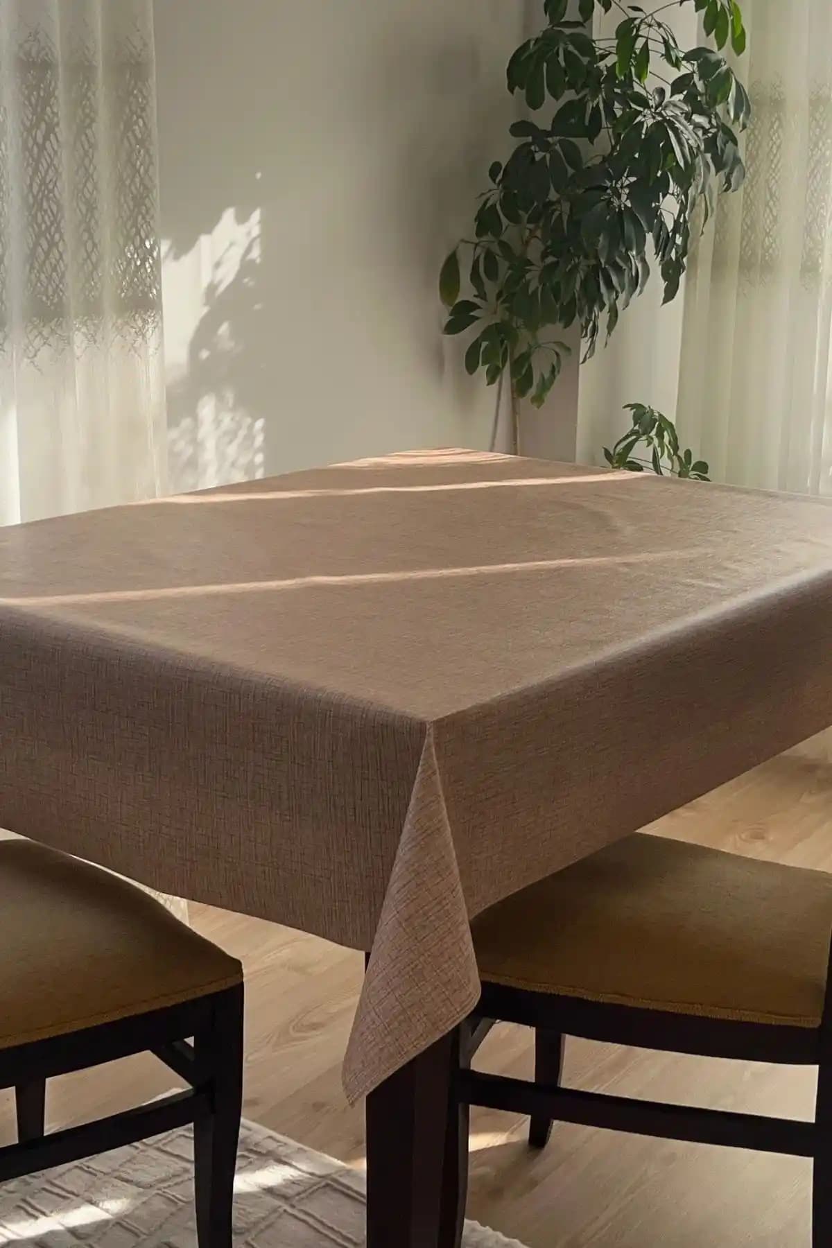 Decorekor Astarlı Silinebilir Hijyenik Muşamba PVC Masa Örtüsü, Dikdörtgen, Kahverengi