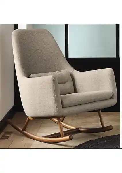 Defne Evka Ahşap Myruf Sallanan Koltuk – Bej Kumaş, Modern Tasarım ve Konfor