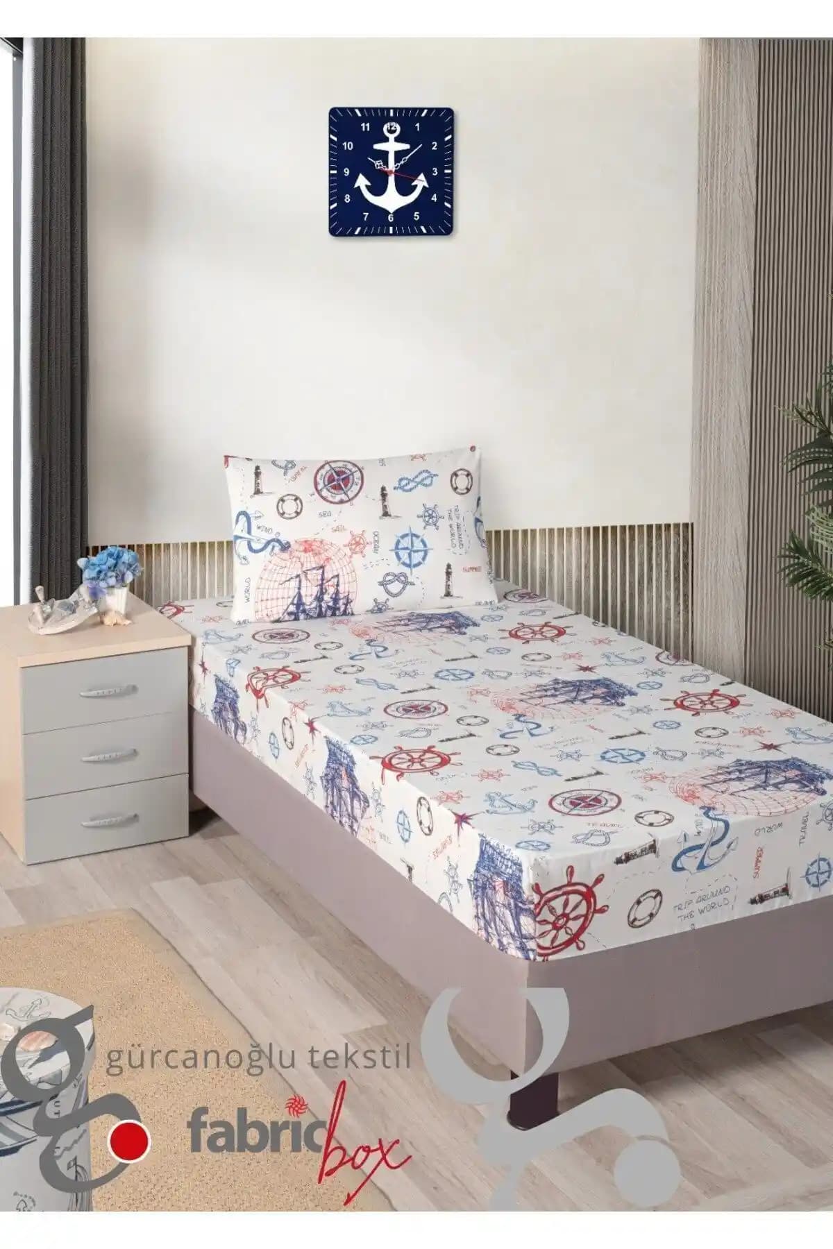 Denizci Esintili Ranforce Lastikli Çarşaf Seti 120x200 cm, 2'li Paket, Çiçekli Desen